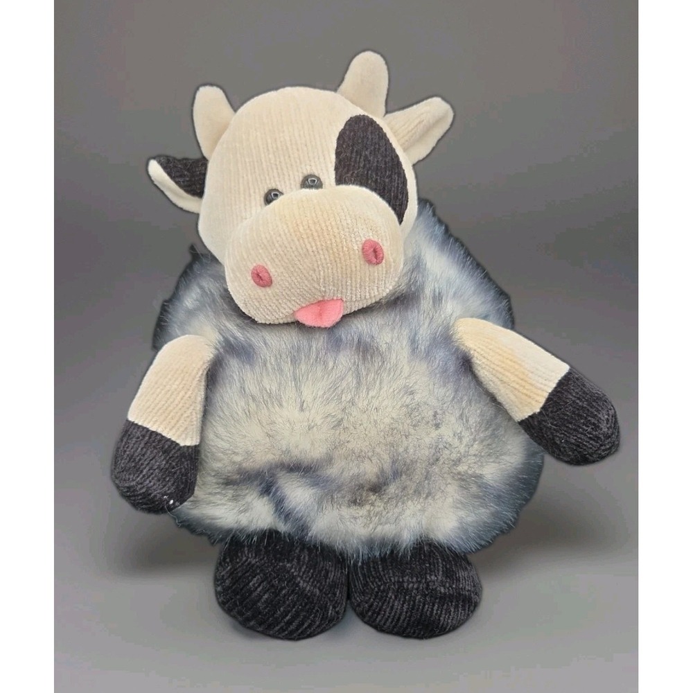 Vintage Color Rich Shaggy Mop Plush Cow Fluffy Puff Ball Round Holstein Stuffed